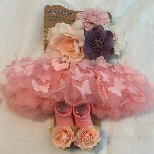 NWT First Steps Baby Girl Headband, Tutu & Booties Set Photo Outfit